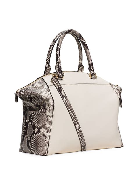 michael kors satchel ecru with python trim